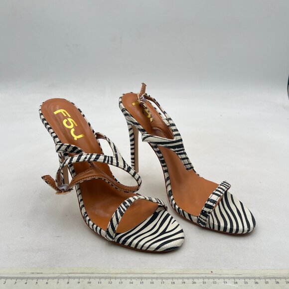 FSJ Black And White Custom Made Zebra-Stripe Ankle Strap High Heel Sandals - Picture 4 of 8
